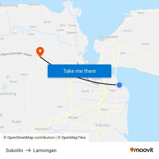 Sukolilo to Lamongan map