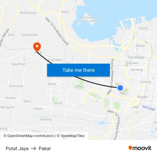 Putat Jaya to Pakal map