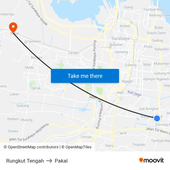 Rungkut Tengah to Pakal map