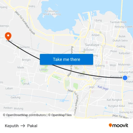 Keputih to Pakal map