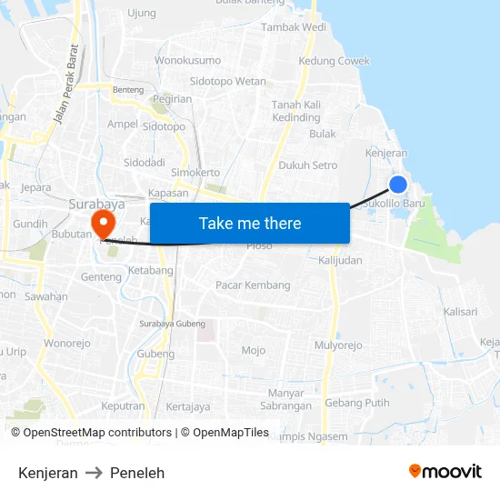 Kenjeran to Peneleh map