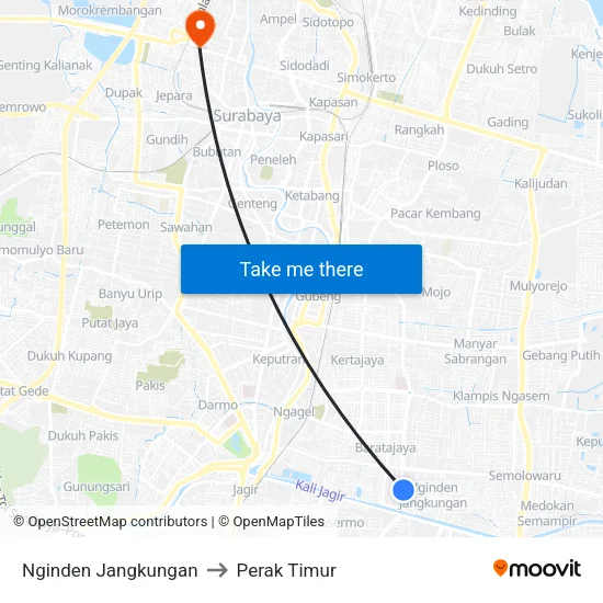 Nginden Jangkungan to Perak Timur map