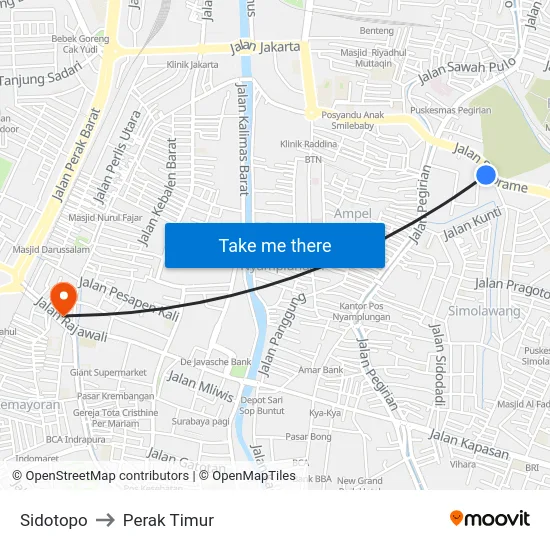 Sidotopo to Perak Timur map