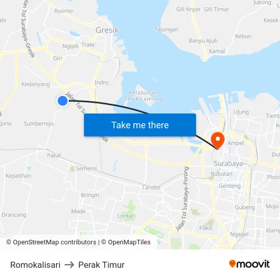 Romokalisari to Perak Timur map