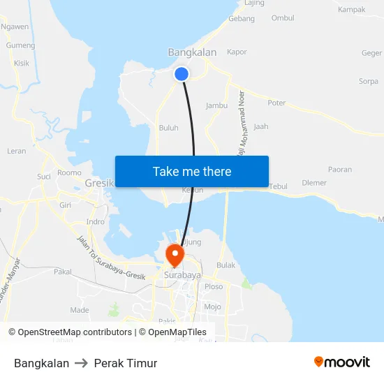 Bangkalan to Perak Timur map