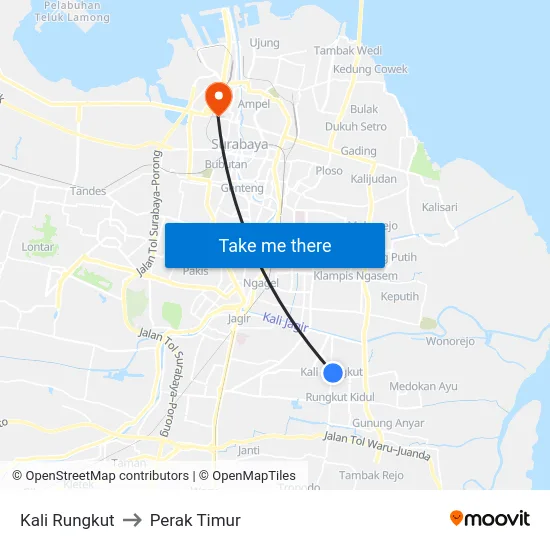 Kali Rungkut to Perak Timur map