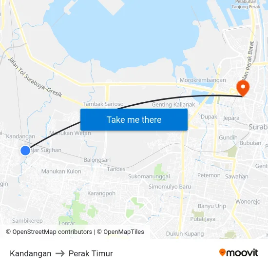 Kandangan to Perak Timur map