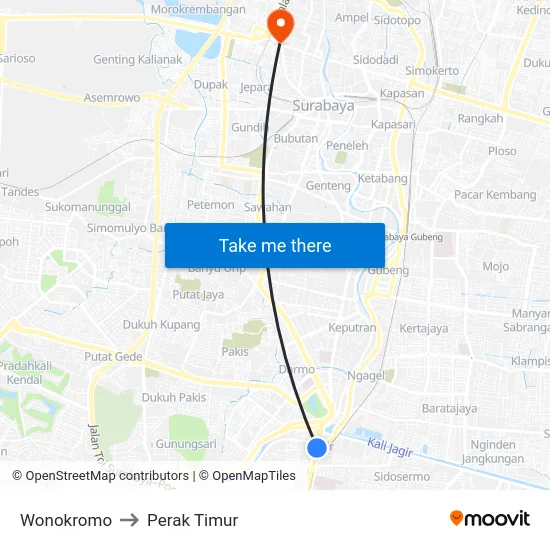 Wonokromo to Perak Timur map
