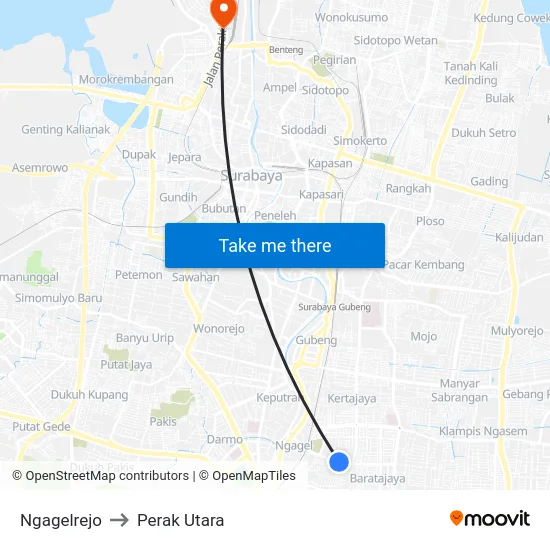 Ngagelrejo to Perak Utara map