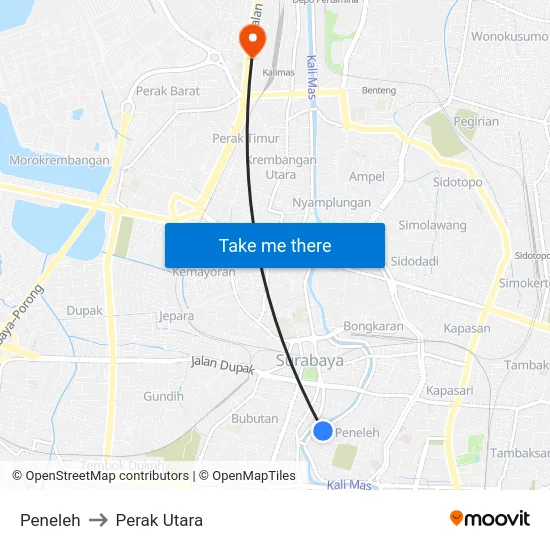 Peneleh to Perak Utara map