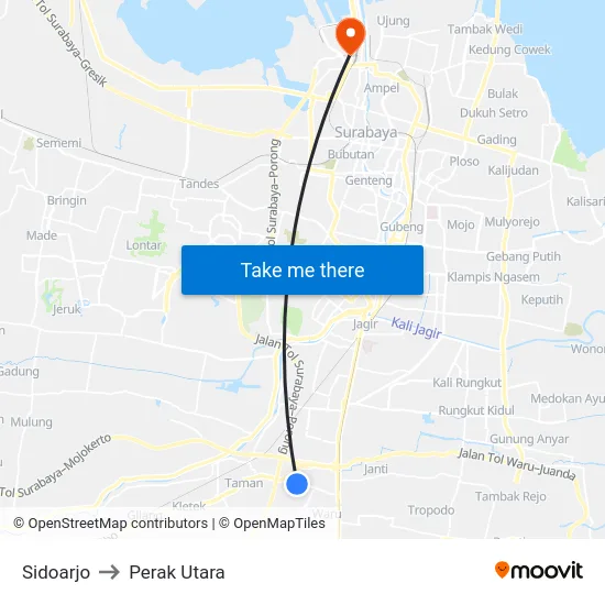 Sidoarjo to Perak Utara map