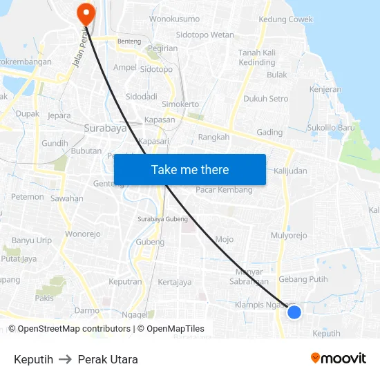 Keputih to Perak Utara map