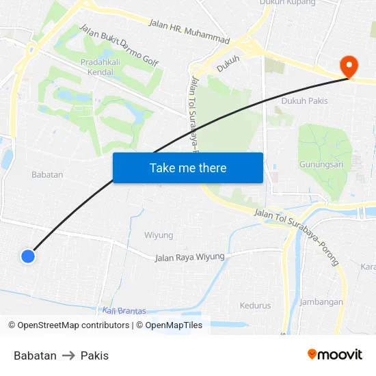 Babatan to Pakis map