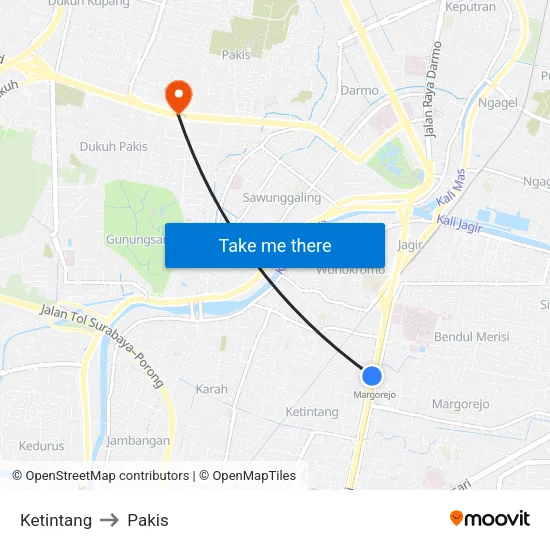 Ketintang to Pakis map