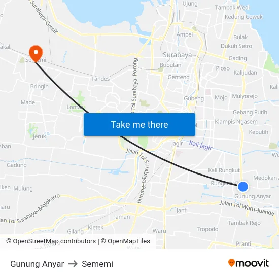 Gunung Anyar to Sememi map