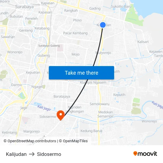 Kalijudan to Sidosermo map