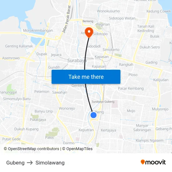 Gubeng to Simolawang map