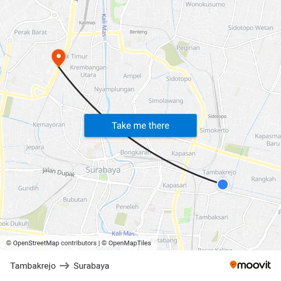 Tambakrejo to Surabaya map