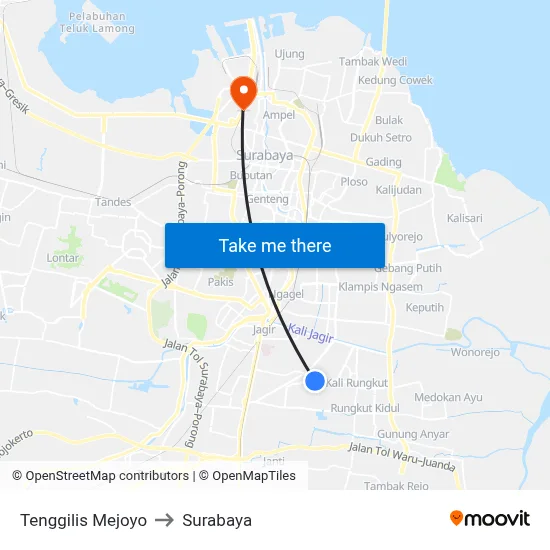 Tenggilis Mejoyo to Surabaya map