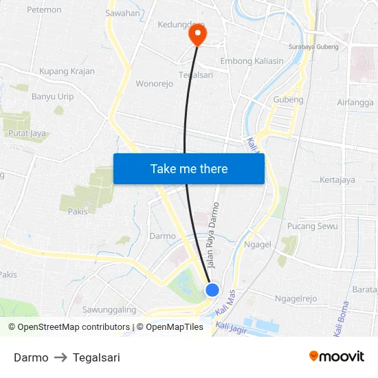 Darmo to Tegalsari map