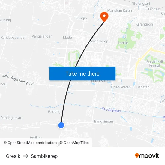 Gresik to Sambikerep map
