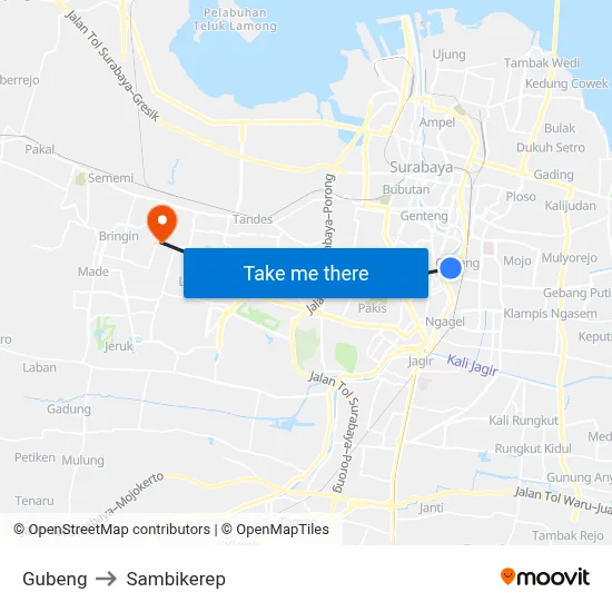 Gubeng to Sambikerep map