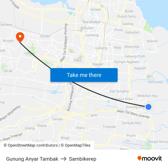 Gunung Anyar Tambak to Sambikerep map