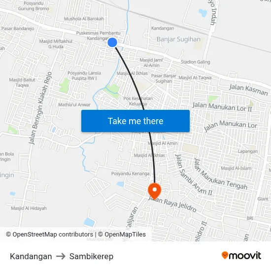 Kandangan to Sambikerep map