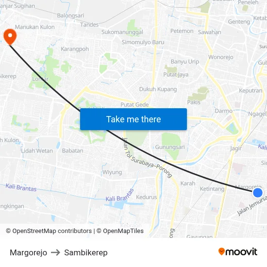 Margorejo to Sambikerep map