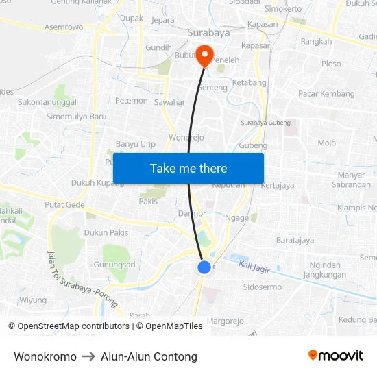 Wonokromo to Alun-Alun Contong map