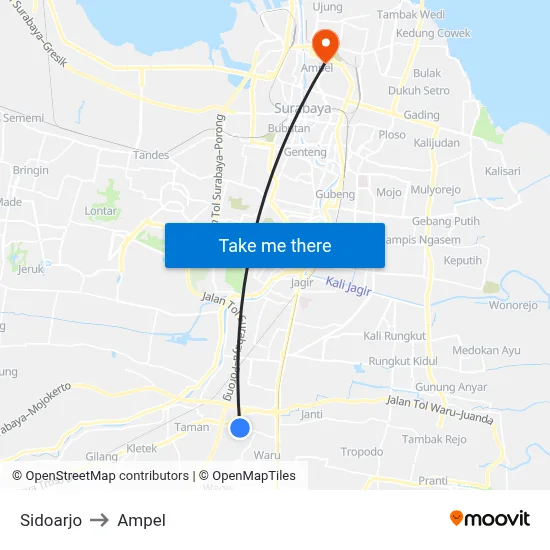 Sidoarjo to Ampel map