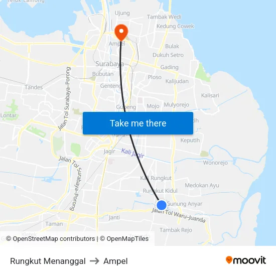 Rungkut Menanggal to Ampel map