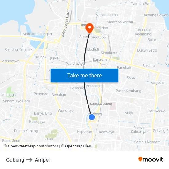 Gubeng to Ampel map