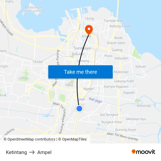 Ketintang to Ampel map