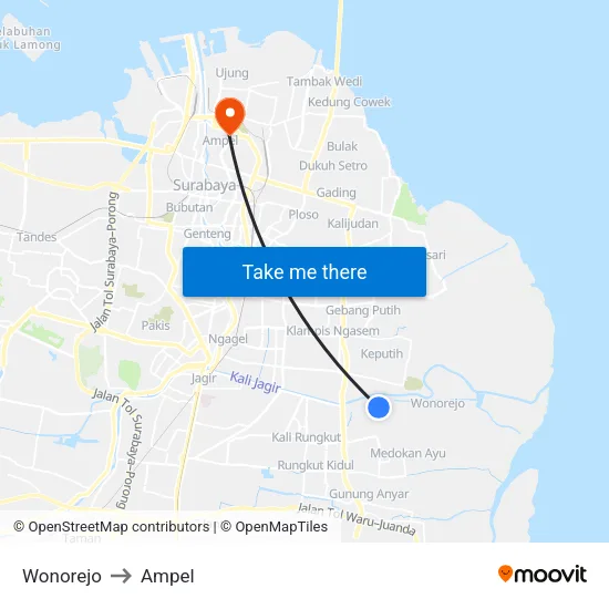 Wonorejo to Ampel map