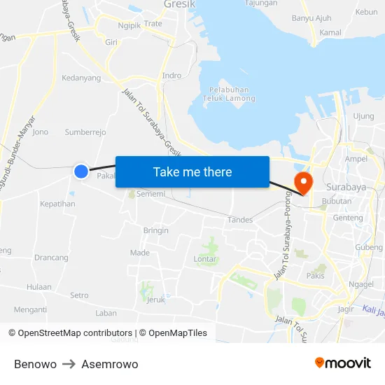 Benowo to Asemrowo map