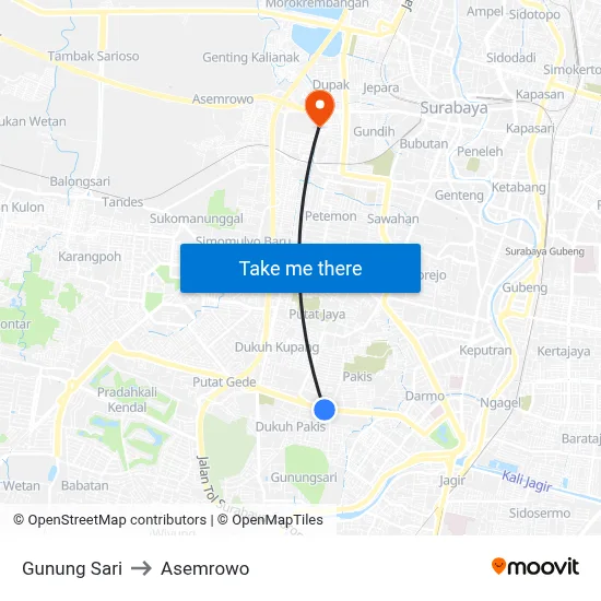 Gunung Sari to Asemrowo map