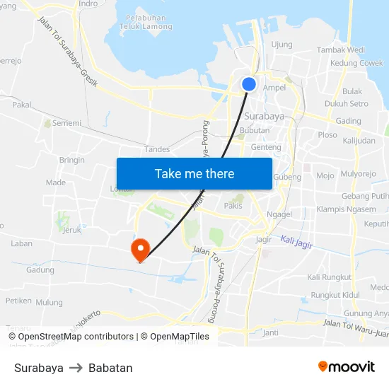 Surabaya to Babatan map