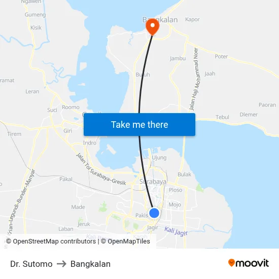 Dr. Sutomo to Bangkalan map