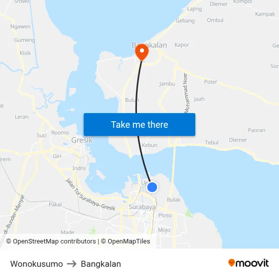 Wonokusumo to Bangkalan map