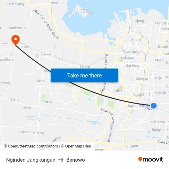 Nginden Jangkungan to Benowo map