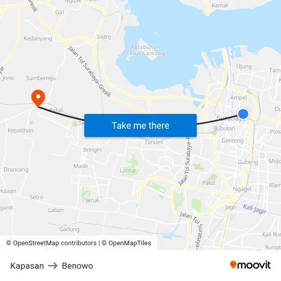 Kapasan to Benowo map