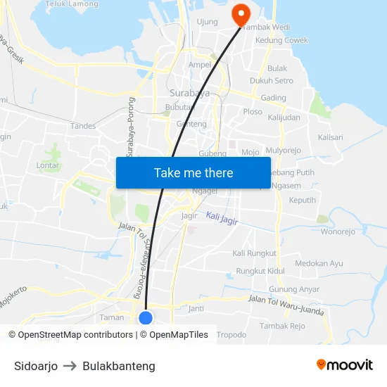 Sidoarjo to Bulakbanteng map