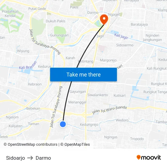 Sidoarjo to Darmo map