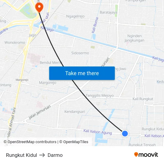 Rungkut Kidul to Darmo map