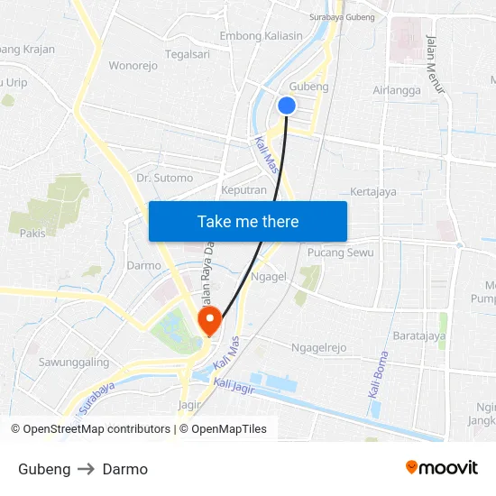 Gubeng to Darmo map