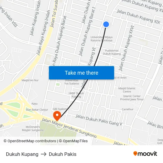 Dukuh Kupang to Dukuh Pakis map
