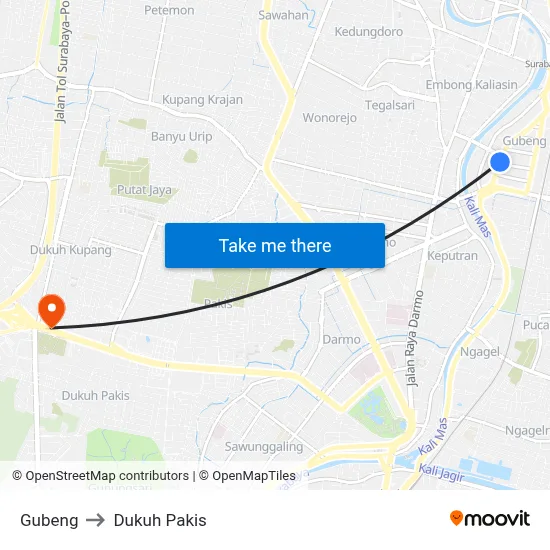 Gubeng to Dukuh Pakis map
