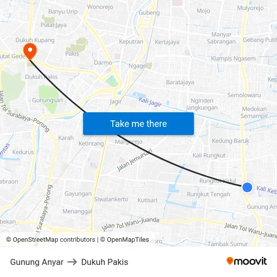 Gunung Anyar to Dukuh Pakis map