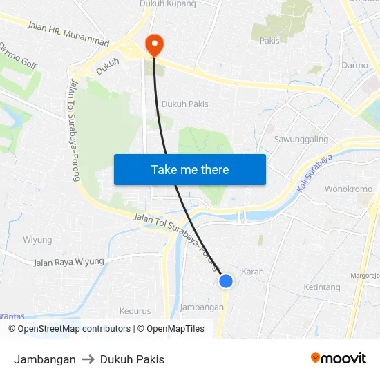 Jambangan to Dukuh Pakis map